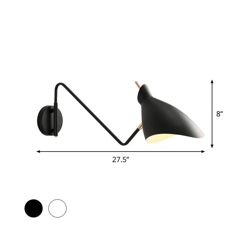 Modern Metal Wall Sconce With Angled Arm - Black/White Waveform Design For Bedroom Or Warehouse