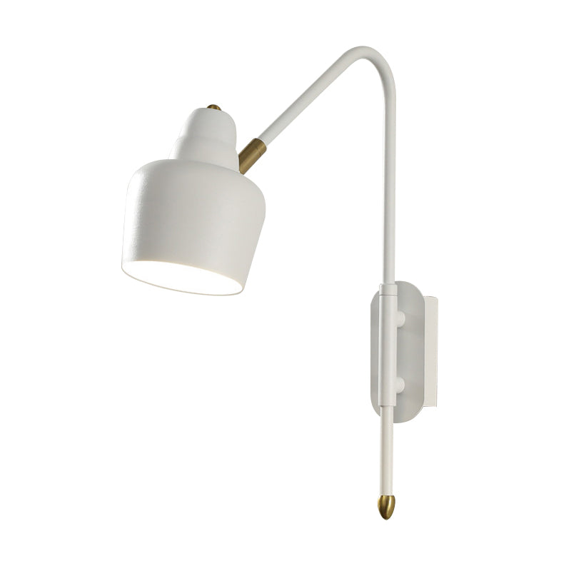 Vintage Iron Bowled Wall Lamp - 1-Light Bedroom Sconce In White/Gold With Curved Arm