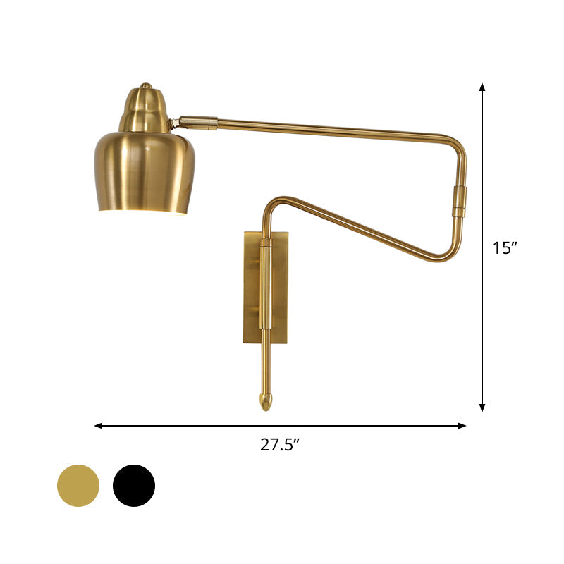 Black And Gold Industrial Wall Sconce With Angled Arm Bowl Shade