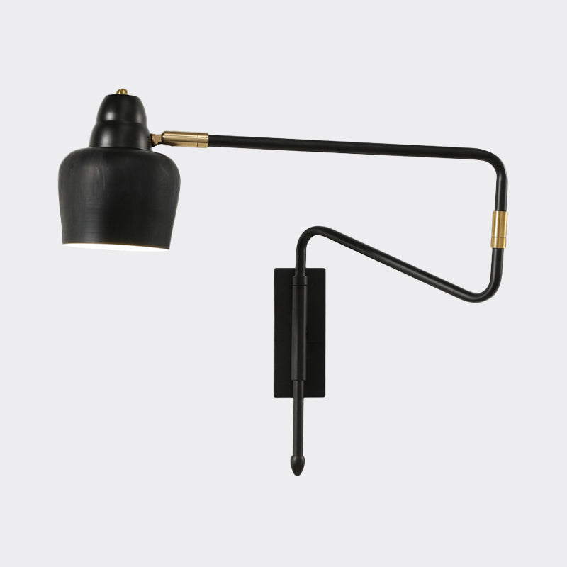 Black And Gold Industrial Wall Sconce With Angled Arm Bowl Shade