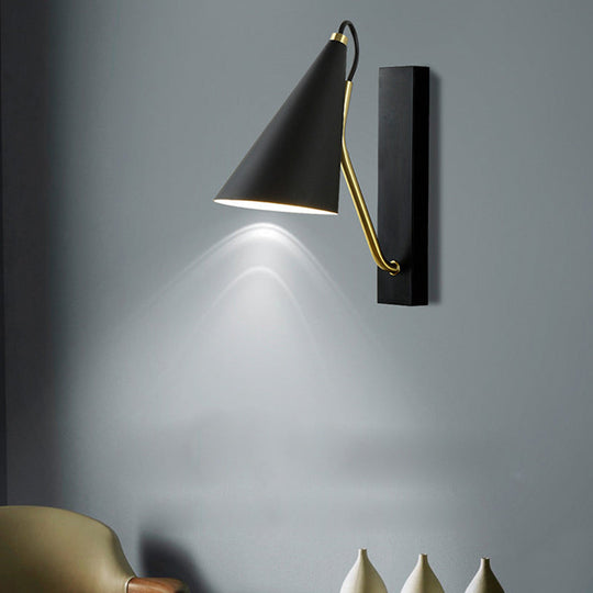 1-Head Conical Wall Mount Light For Bedroom Black/White Finish Black