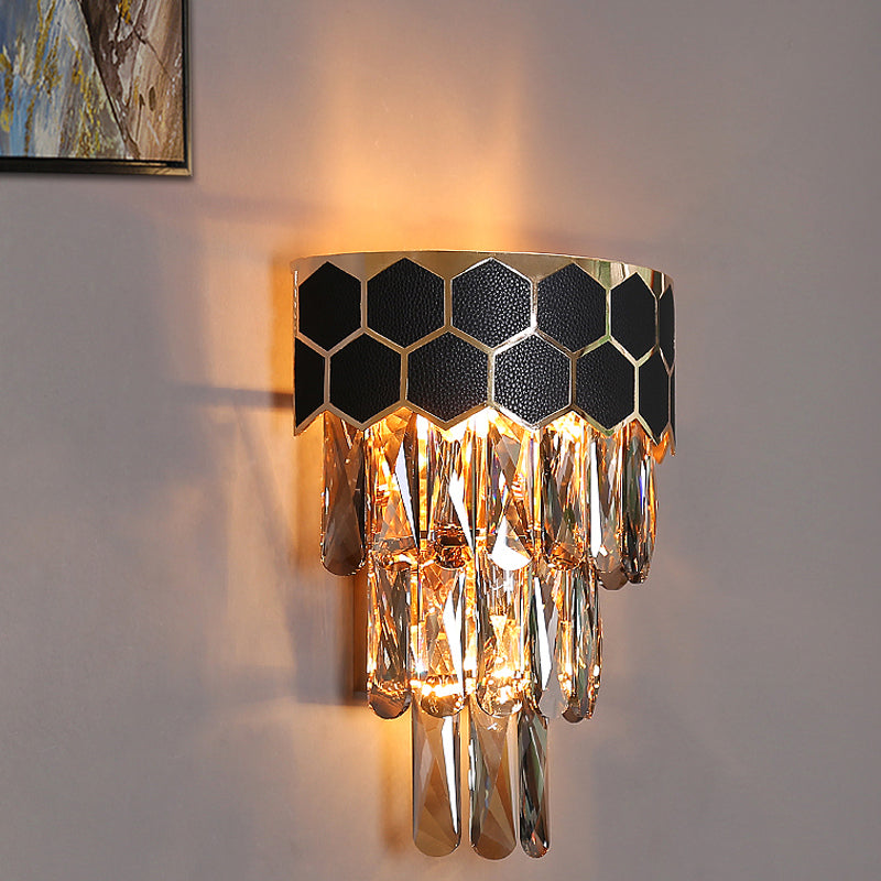 Modern Black Crystal Prism Wall Sconce Light Fixture - 4 Layers 1 Indoor Lamp