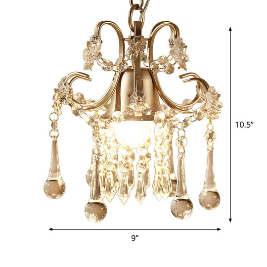 Modernist Gold Crystal Drip Pendant Light Fixture - 1 Head Suspension Lamp