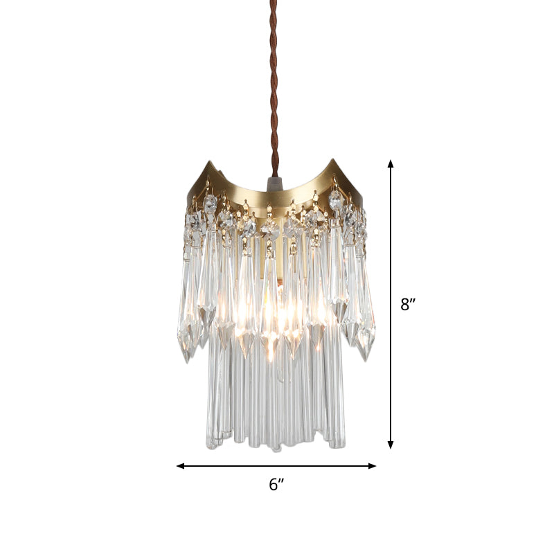 Minimalist Brass Pendulum Light with Crystal Prism and Tube Design - 2-Tier Hanging Ceiling Lamp