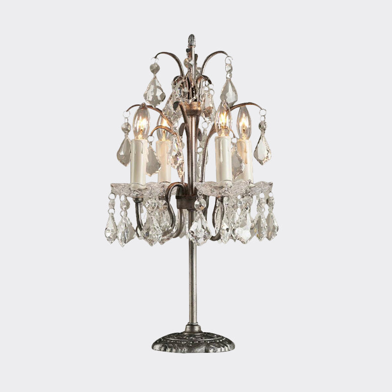 Classic Candelabra Table Lamp With 4 Crystal Drip Heads In White/Black - Perfect For Bedside