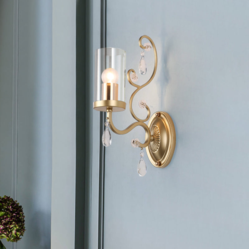 Clear Glass Wall Mounted Light With Crystal Accent And Brass Finish 1 /
