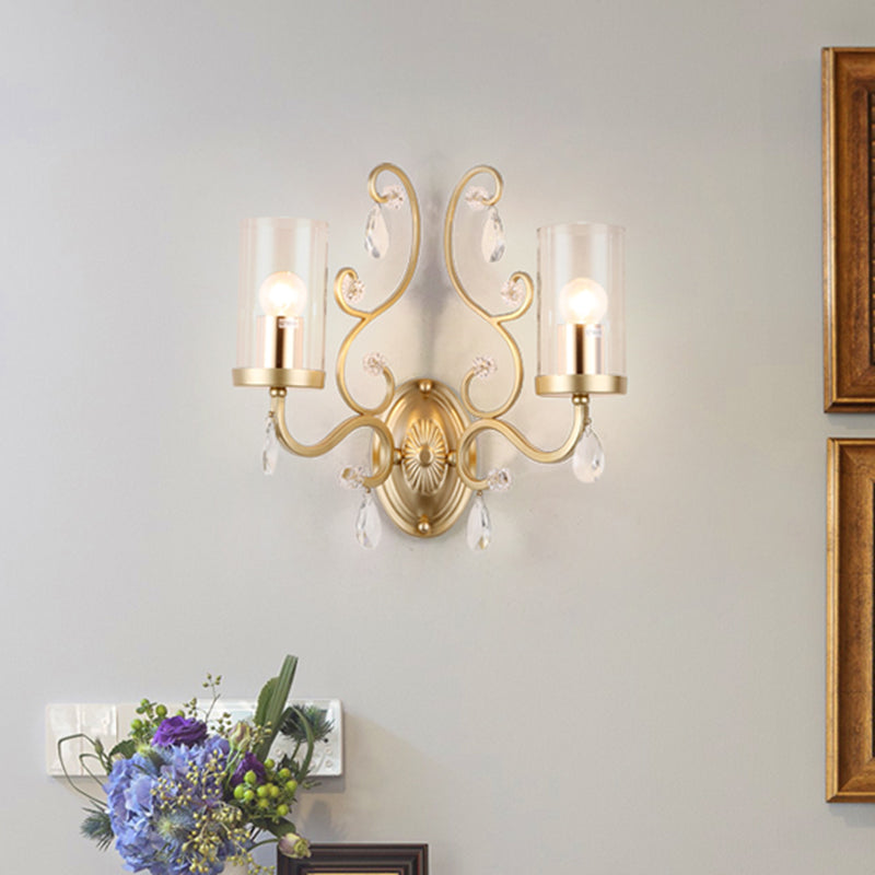 Clear Glass Wall Mounted Light With Crystal Accent And Brass Finish
