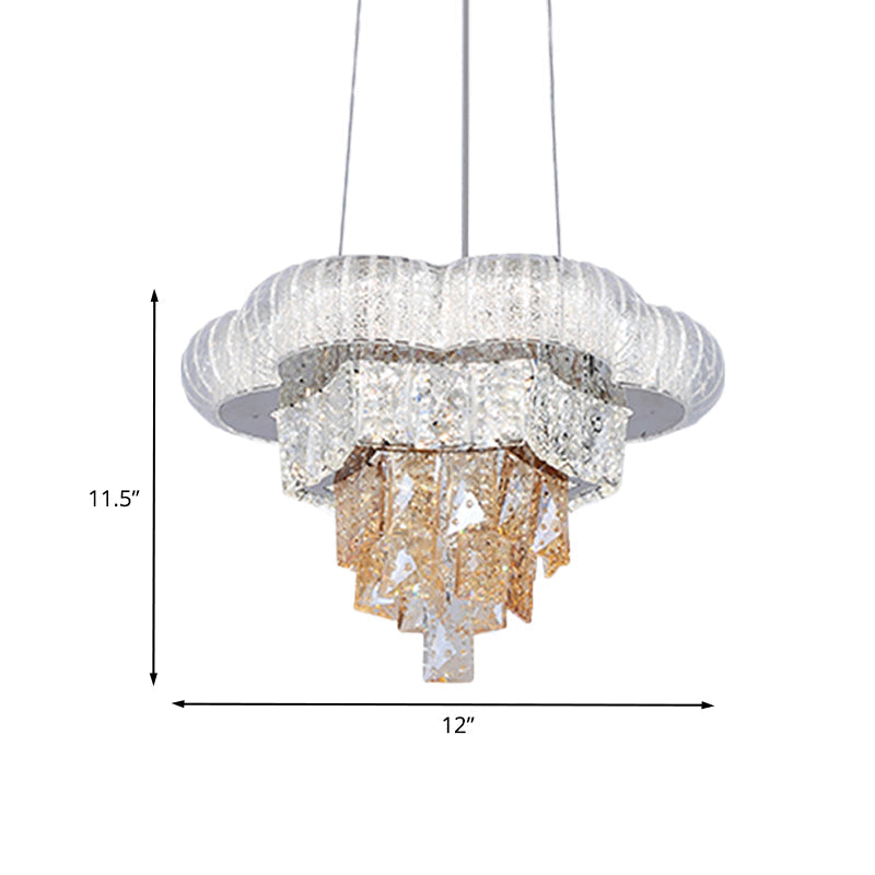 Modern Chrome Tiered Flower Led Pendant Chandelier With Prismatic Crystal
