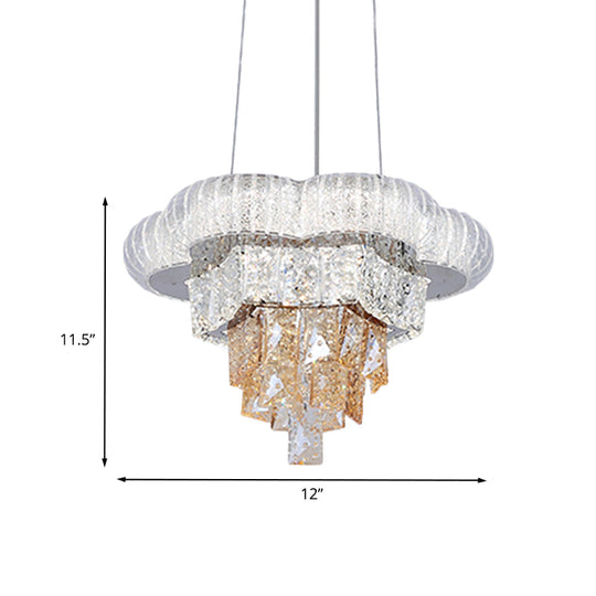 Modern Chrome Tiered Flower Led Pendant Chandelier With Prismatic Crystal