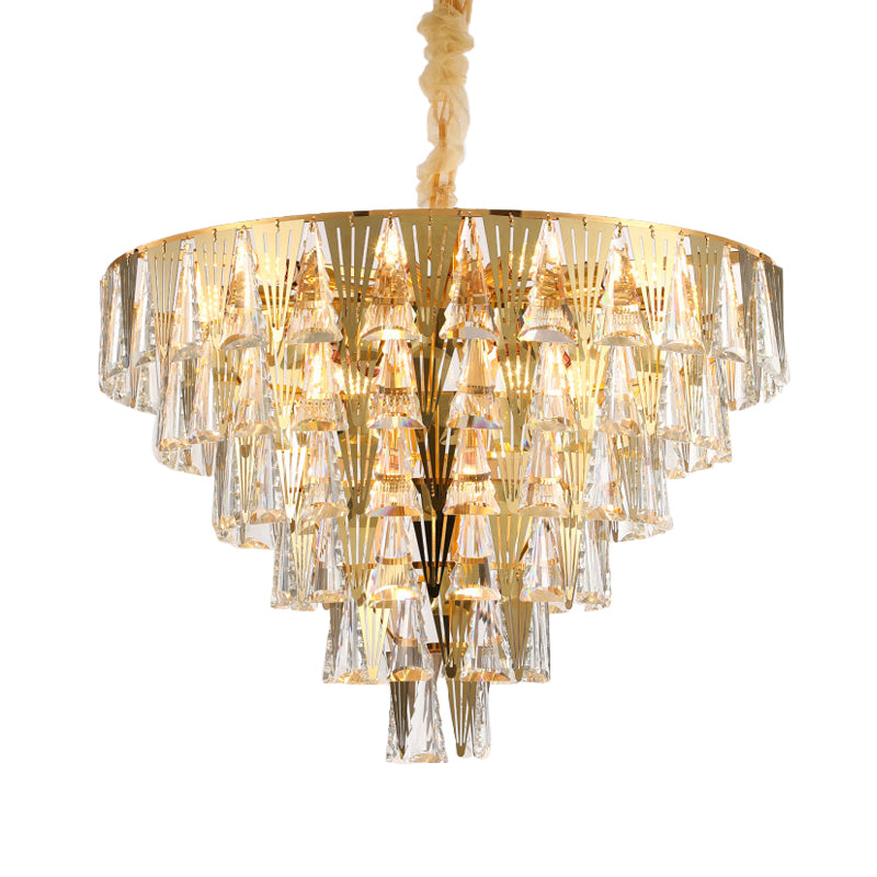 Contemporary Gold Conical Crystal Chandelier - 8-Bulb Pendant Ceiling Light For Dining Room