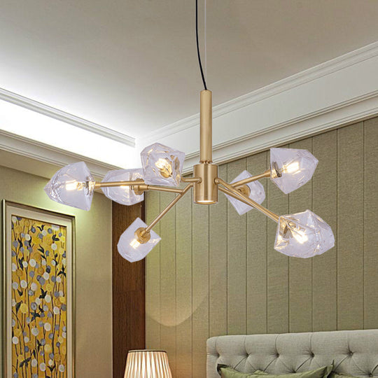 Postmodern Brass Chandelier with 8 Crystal Gemstone Pendant Lamps