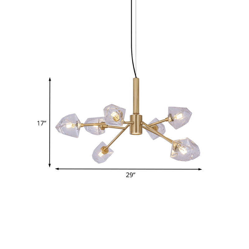 Postmodern Brass Chandelier with 8 Crystal Gemstone Pendant Lamps