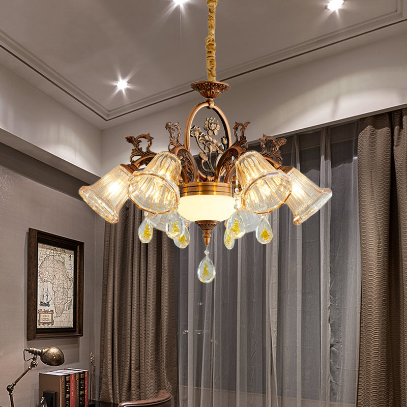 Traditional Crystal Dining Room Chandelier - Bronze Finish 6/8 Bulbs Suspended Lighting Fixture