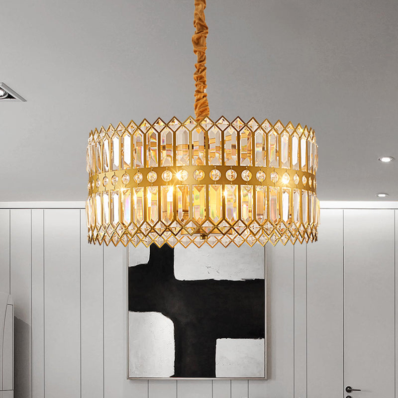 Traditional Gold Crystal Chandelier Pendant Light - 3/4 Lights Drum Hanging Lamp 4 /