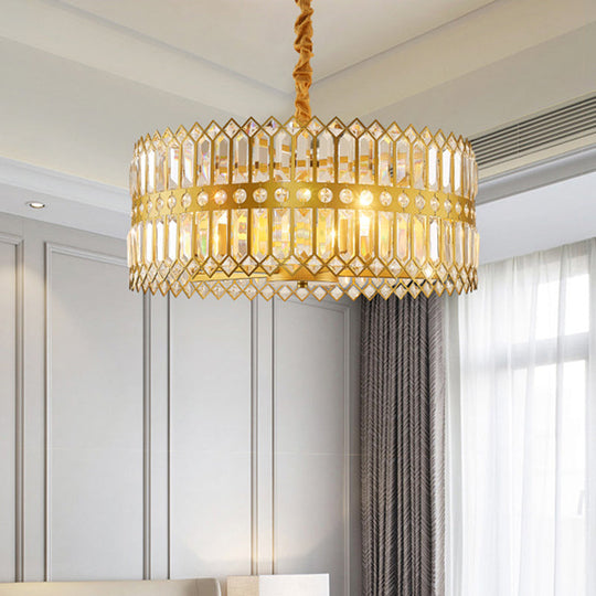 Traditional Gold Crystal Chandelier Pendant Light - 3/4 Lights Drum Hanging Lamp