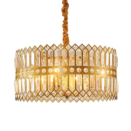 Traditional Gold Crystal Chandelier Pendant Light - 3/4 Lights Drum Hanging Lamp