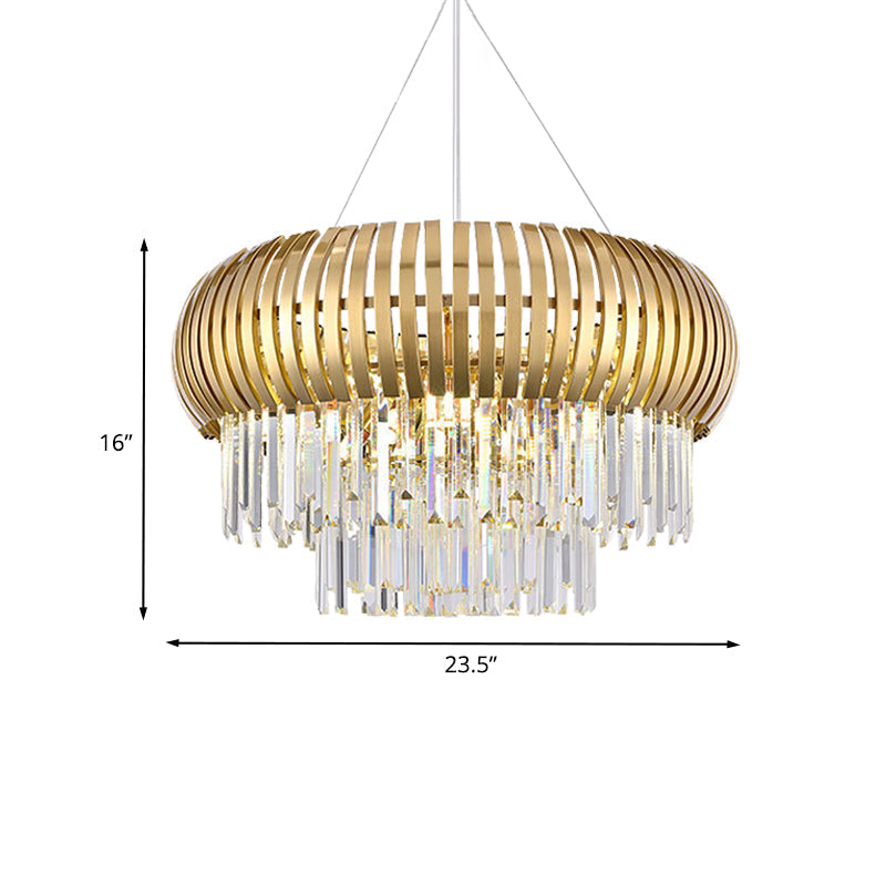 Mid Century Gold 8-Light Crystal Icicle Chandelier Pendant Light