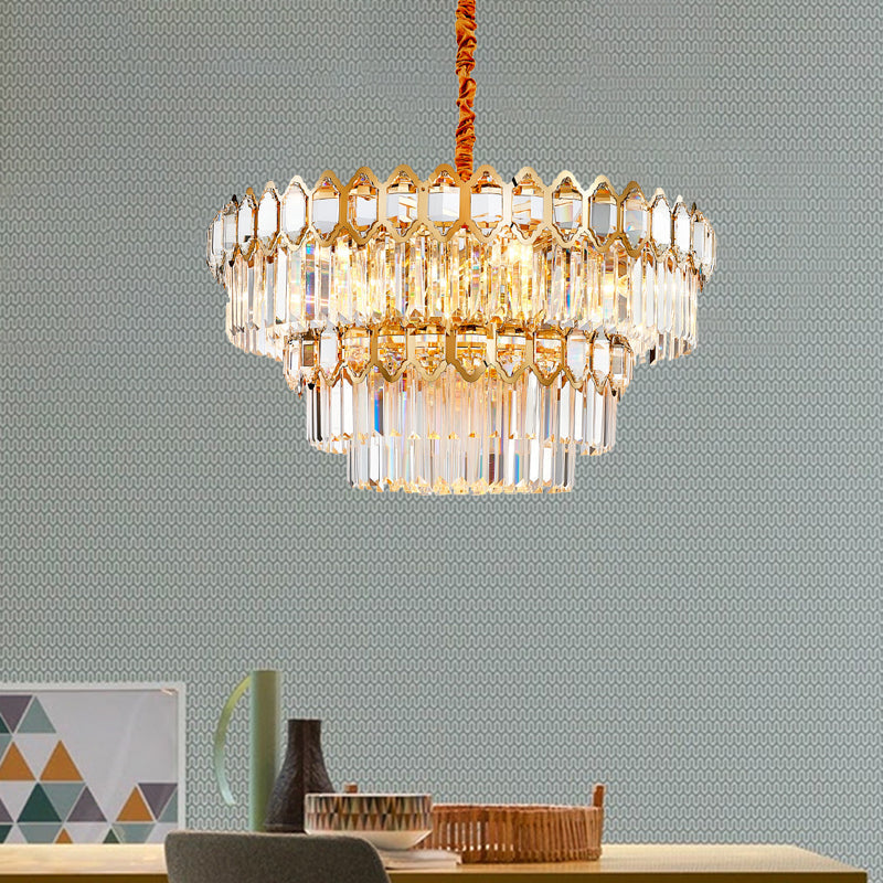 Modern Gold Tiered Crystal Chandelier: 8-Bulb Ceiling Pendant Lamp For Dining Table