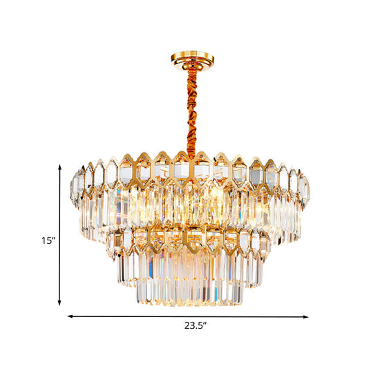 Modern Gold Tiered Crystal Chandelier: 8-Bulb Ceiling Pendant Lamp For Dining Table
