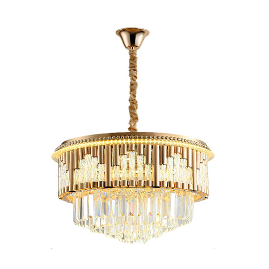 Gold Led Crystal Rod Pendant Chandelier - Modern Layered Style For Bedroom Lighting