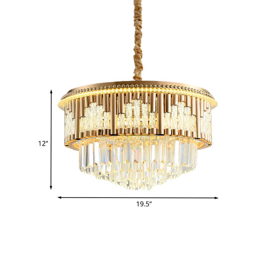 Gold Led Crystal Rod Pendant Chandelier - Modern Layered Style For Bedroom Lighting