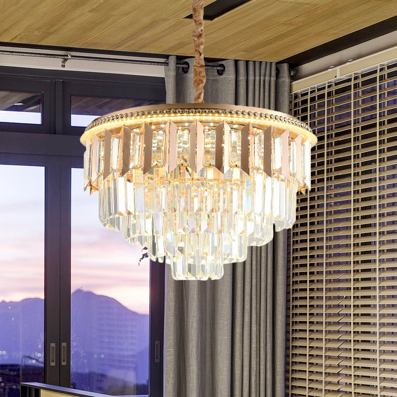 Modern Gold Crystal 5-Tier Round Chandelier - Led Ceiling Pendant Light For Dining Room / B