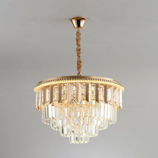 Modern Gold Crystal 5-Tier Round Chandelier - Led Ceiling Pendant Light For Dining Room