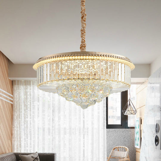 Gold Finish Led Pendant Lamp - Traditional Crystal Icicle/Orb Circular Chandelier / B