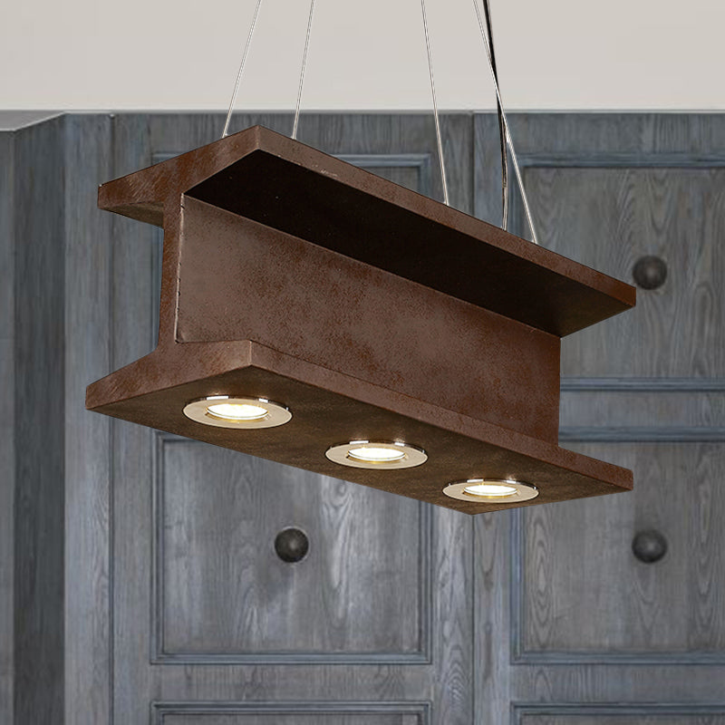 Rustic Iron Industrial H-Beam Pendant Light With 3 Bulbs For Table Or Island Rust