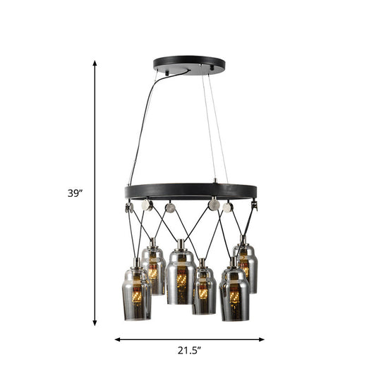 6-Light Loft Black Cocktail Shaker Chandelier Pendant With Clear Glass Suspension Sleek And Stylish