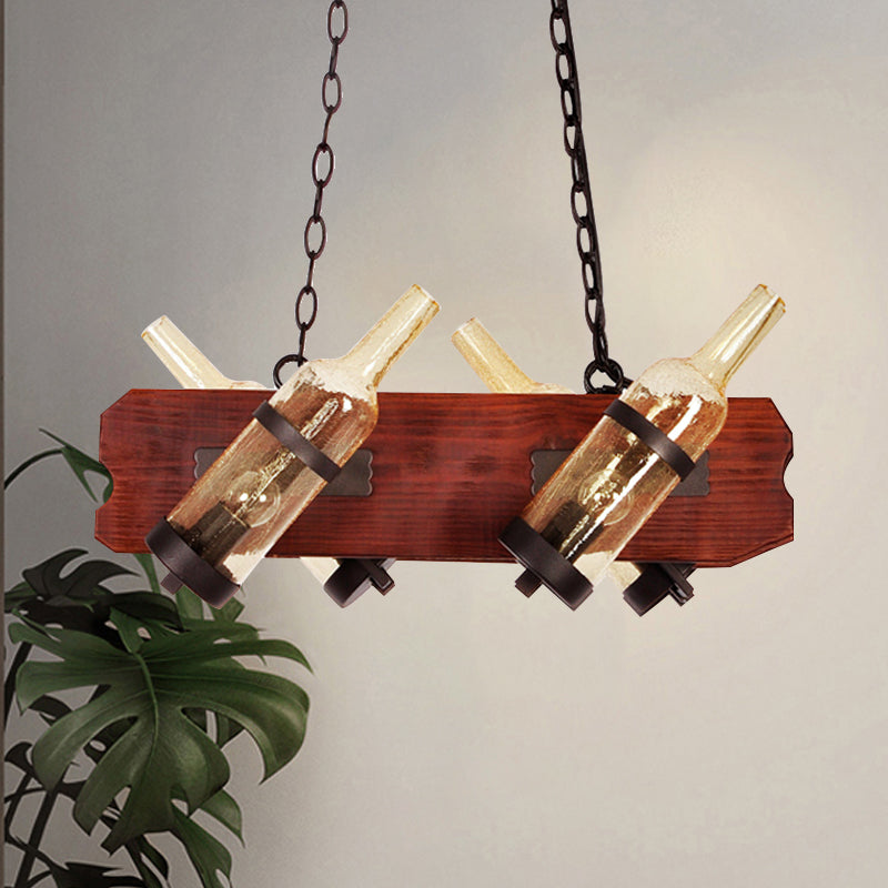 4/6-Head Island Lamp: Frosted White/Amber Glass Suspended Lighting With Brown Wood Arm 4 / Amber