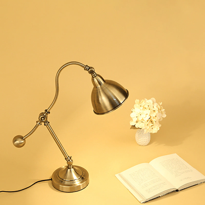 Gold Swing Arm Nightstand Light With Retro Metallic Design - 1 Head Bedroom Table Lighting
