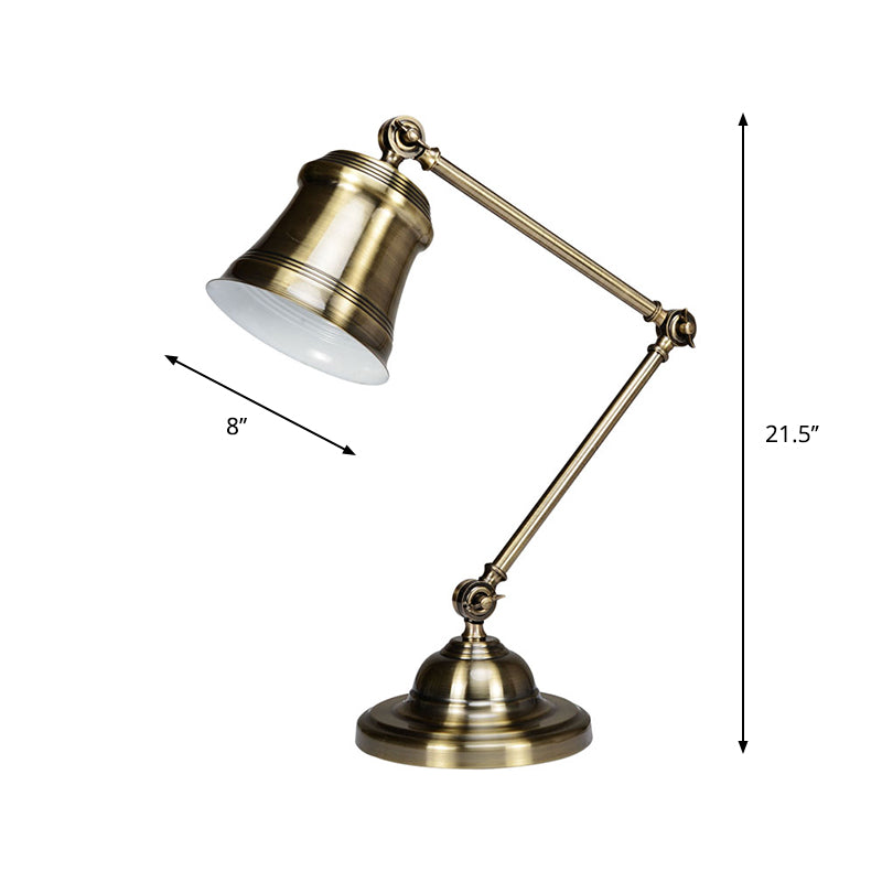 Vintage Metal Trumpet Shade Desk Reading Lamp - Single Gold Finish Task Light With Adjustable Arm