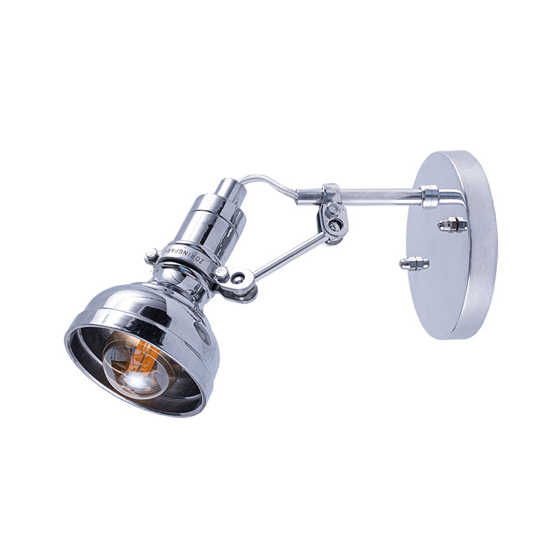 Industrial Metal Wall Mounted Torchlight - Polished Chrome Finish Rotating 1-Head Bedside Light