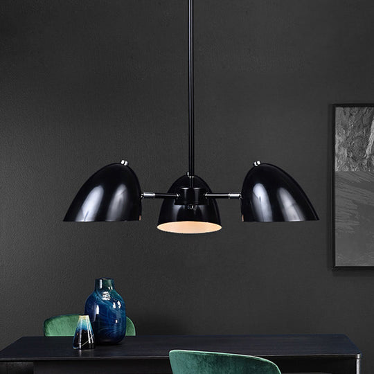Industrial Iron Dome Chandelier: Angled Shade 3-Head Dining Table Suspension Lighting (Black)
