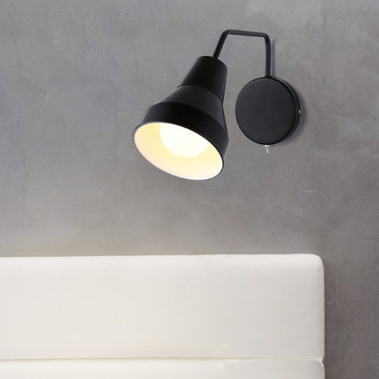 Modern Black/White Wall Light: Iron Horn Shape With Bent Swing Arm For Task Lighting Black