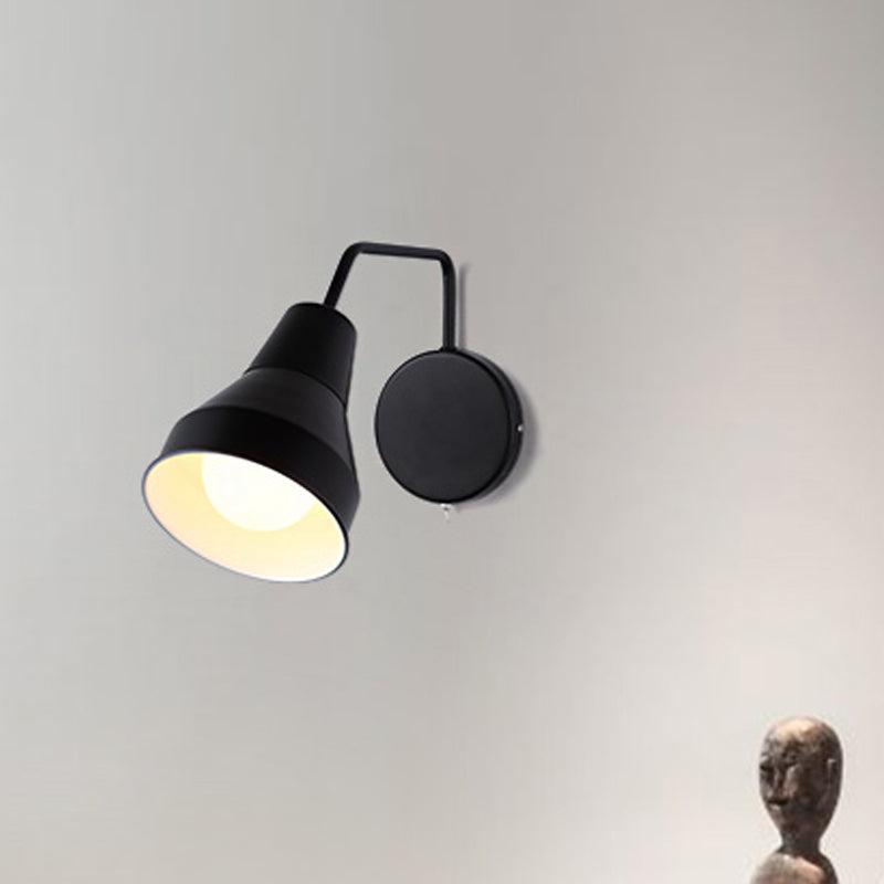 Modern Black/White Wall Light: Iron Horn Shape With Bent Swing Arm For Task Lighting