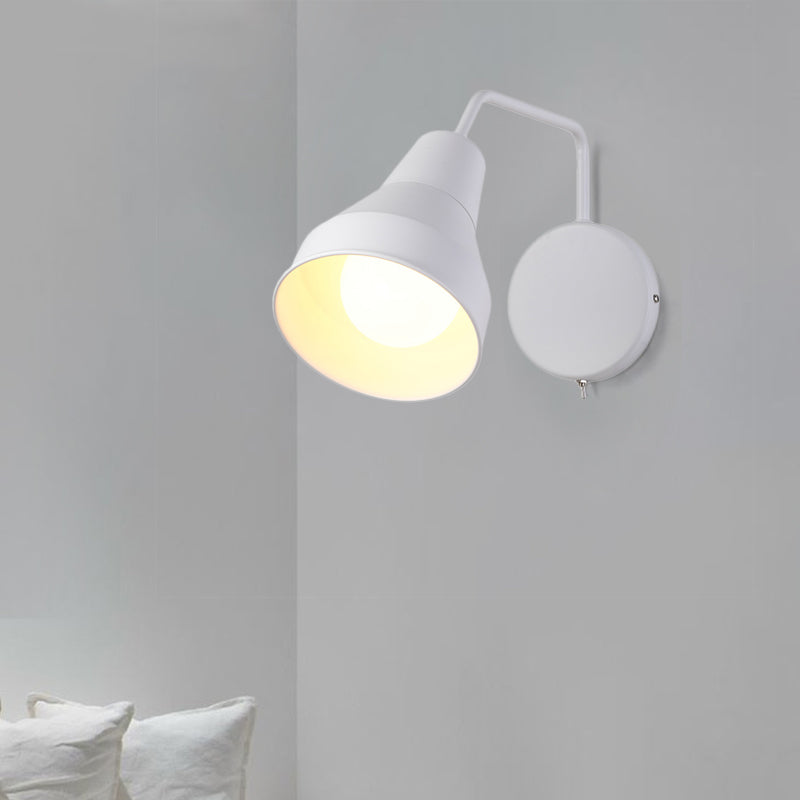 Modern Black/White Wall Light: Iron Horn Shape With Bent Swing Arm For Task Lighting