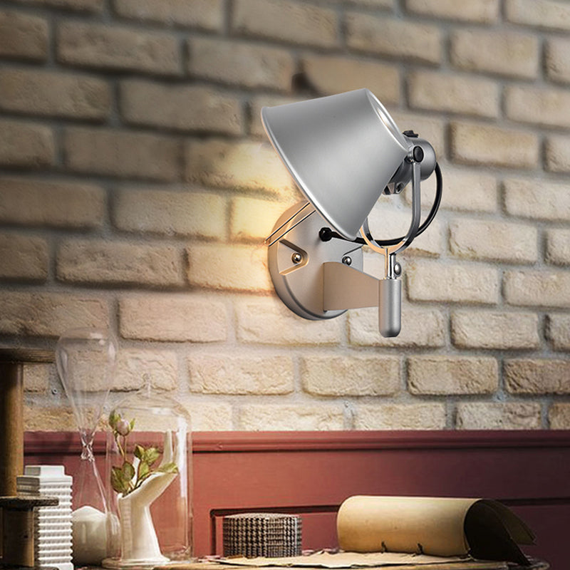 Adjustable Metal Truncated Cone Wall Sconce: Industrial Single Bedside Light In Black/Silver Silver