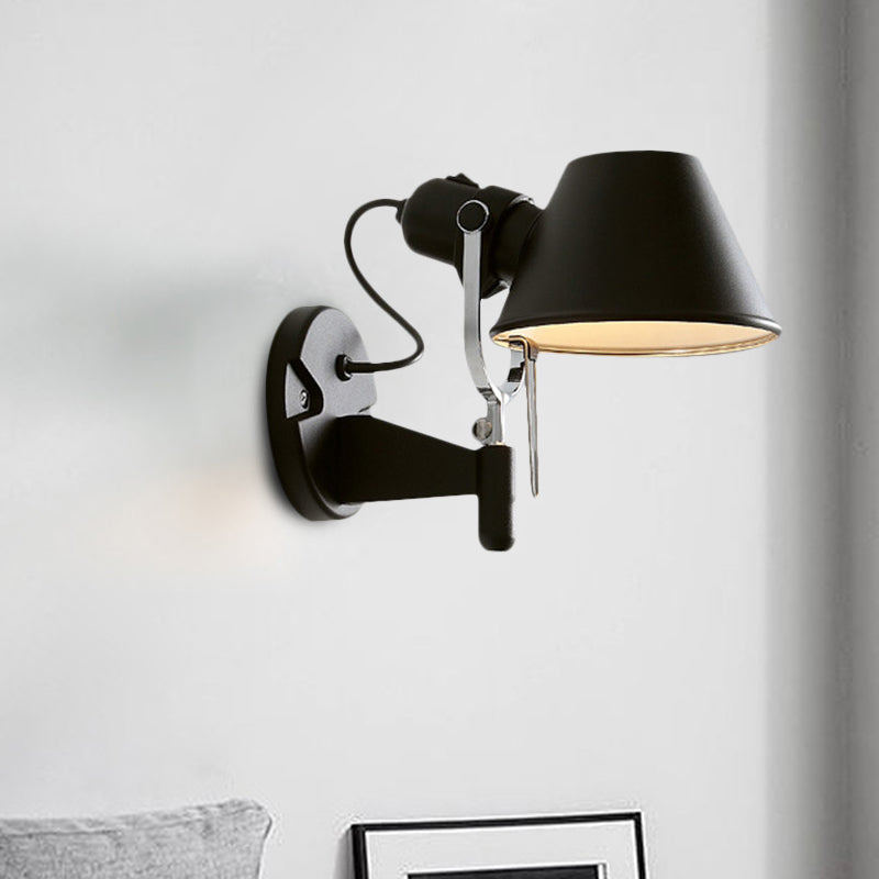 Adjustable Metal Truncated Cone Wall Sconce: Industrial Single Bedside Light In Black/Silver Black