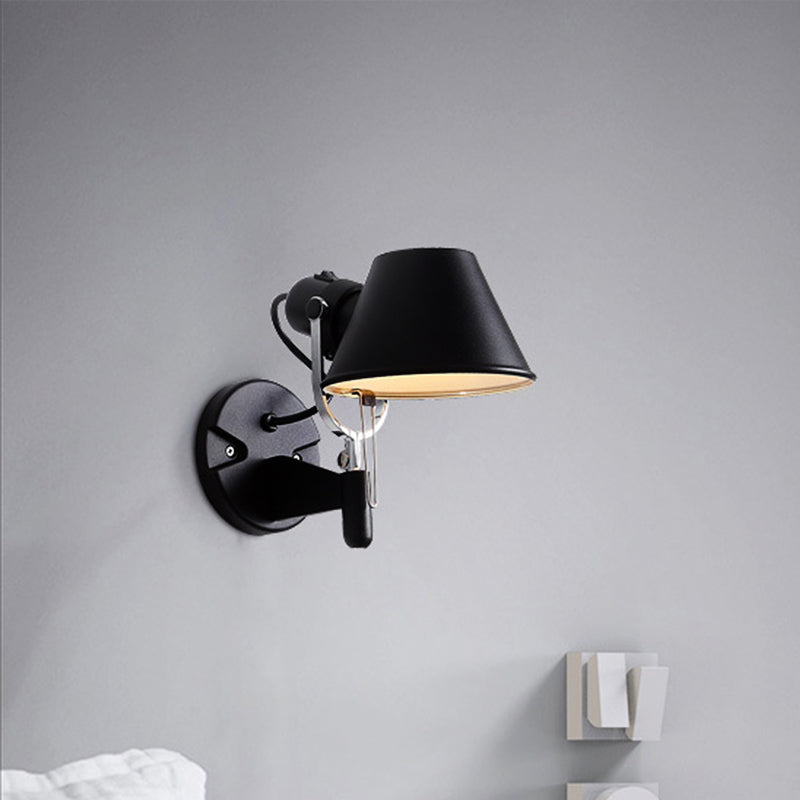 Adjustable Metal Truncated Cone Wall Sconce: Industrial Single Bedside Light In Black/Silver