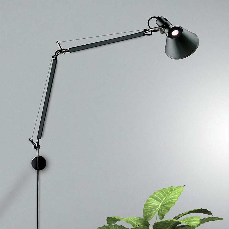 Industrial Swing Arm Wall Mounted Lamp With Cone Shade - 1 Bulb Black/Silver Aluminum