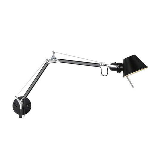 Industrial Swing Arm Wall Mounted Lamp With Cone Shade - 1 Bulb Black/Silver Aluminum