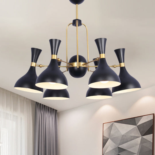 Adjustable Black and Gold Metal Chandelier Pendant Light - 6 Lights, Funnel Shape, Ideal for Warehouses