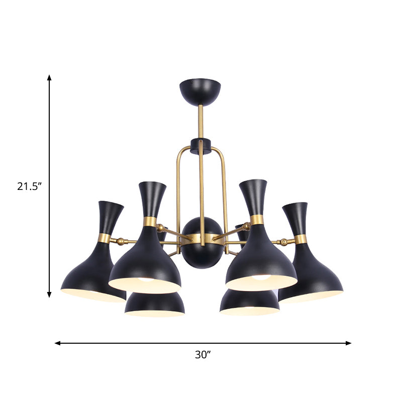 Adjustable Black and Gold Metal Chandelier Pendant Light - 6 Lights, Funnel Shape, Ideal for Warehouses