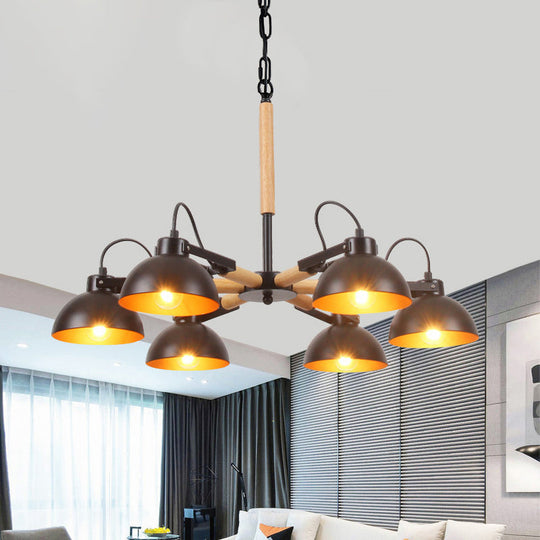 Black And Gold Rotatable Chandelier With Bowl Shade - 3/5/6 Heads Factory Ceiling Suspension Lamp