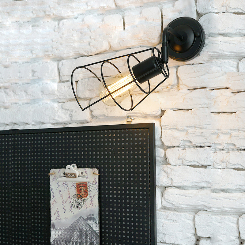 Black Industrial Metal Rotating Wall Lamp - 1 Head Bedroom Sconce Lighting