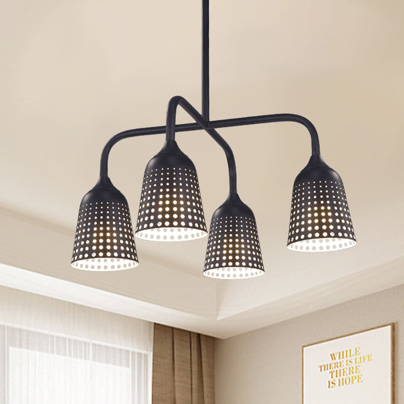 Factory Iron Hanging Pendant Light Fixture - Black Bell 4 Heads For Kitchen Dinette Island