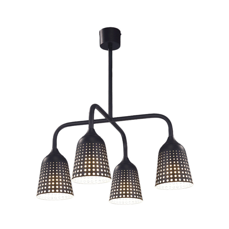 Factory Iron Hanging Pendant Light Fixture - Black Bell 4 Heads For Kitchen Dinette Island