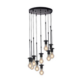 Iron Exposed Bulb Ceiling Light With 5/10 Heads In Black - Perfect For Loft Bistro And More
